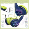 imageKids Bluetooth 60 Headphones with LED Light 85Hours Playtimes TypeC Fast Charging 8594dB Volume Limited Comfort Wireless Headphones with Builtin mic Wired ampamp TF Card Mode BlueBlue and Green