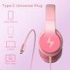 imageKids Headphones for School 2 Pack Upgrade USB C Headphones for Kids Wired Headphone for Kid HD Stereo Sound Foldable Kid OverEar Headphone for BoysGirlsiPadPCTabletsTravelPinkBlueGradient Pure Pink