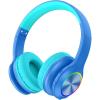 imageKids Bluetooth 60 Headphones with LED Light 85Hours Playtimes TypeC Fast Charging 8594dB Volume Limited Comfort Wireless Headphones with Builtin mic Wired ampamp TF Card Mode BlueBlue