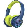 imageKids Bluetooth 60 Headphones with LED Light 85Hours Playtimes TypeC Fast Charging 8594dB Volume Limited Comfort Wireless Headphones with Builtin mic Wired ampamp TF Card Mode BlueBlue and Green
