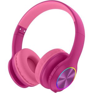 imageKids Bluetooth 60 Headphones with LED Light 85Hours Playtimes TypeC Fast Charging 8594dB Volume Limited Comfort Wireless Headphones with Builtin mic Wired ampamp TF Card Mode BlueHot Red