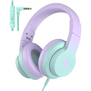 imageKids Headphones Wired Headphones for Kids with Microphone 8594dB Volume Limiter Headphone for Girls Boys Foldable Headphone for Online Study Gradient BlueLight Purple