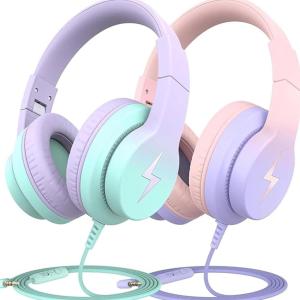 imageKids Headphones Wired Headphones for Kids with Microphone 8594dB Volume Limiter Headphone for Girls Boys Foldable Headphone for Online Study Gradient BlueGradient Pink  Gradient Purple