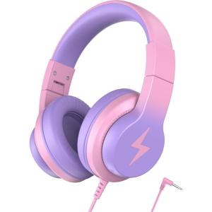 imageKids Headphones Wired Headphones for Kids with Microphone 8594dB Volume Limiter Headphone for Girls Boys Foldable Headphone for Online Study Gradient BlueLight Purple and Pink