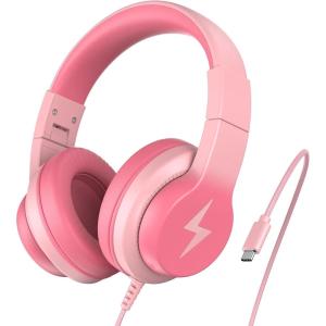imageKids Headphones for School 2 Pack Upgrade USB C Headphones for Kids Wired Headphone for Kid HD Stereo Sound Foldable Kid OverEar Headphone for BoysGirlsiPadPCTabletsTravelPinkBlueGradient Pure Pink