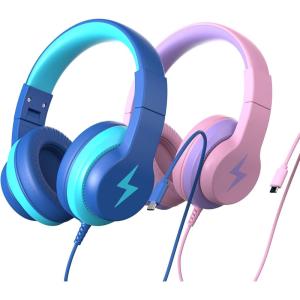 imageKids Headphones for School 2 Pack Upgrade USB C Headphones for Kids Wired Headphone for Kid HD Stereo Sound Foldable Kid OverEar Headphone for BoysGirlsiPadPCTabletsTravelPinkBluePinkBlue