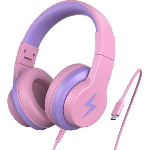 imageKids Headphones for School 2 Pack Upgrade USB C Headphones for Kids Wired Headphone for Kid HD Stereo Sound Foldable Kid OverEar Headphone for BoysGirlsiPadPCTabletsTravelPinkBluePure Pink